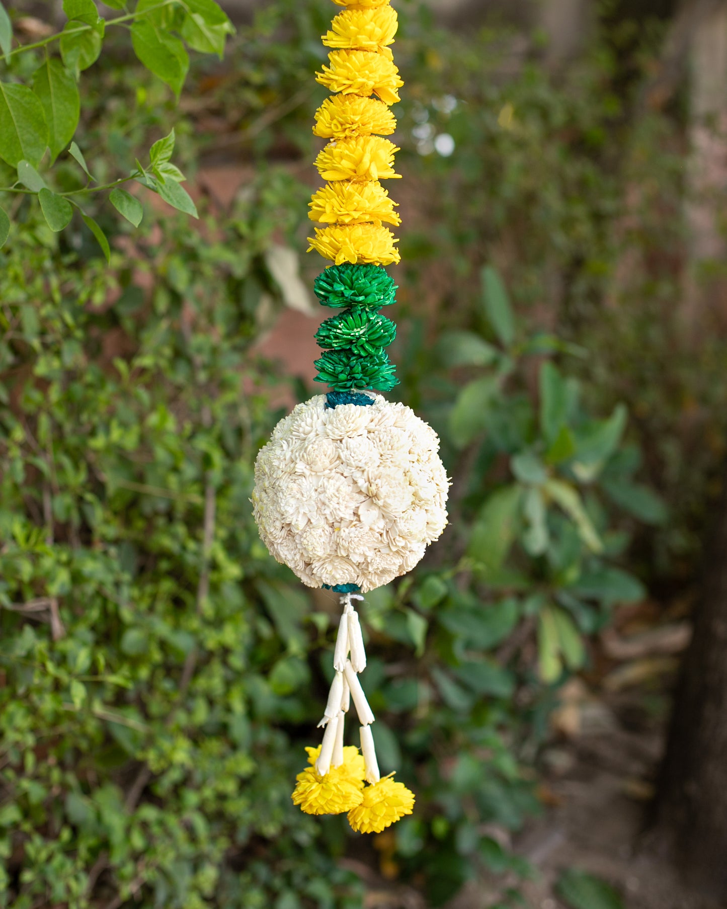 Yellow sola wood flowers with white ball- 6ft