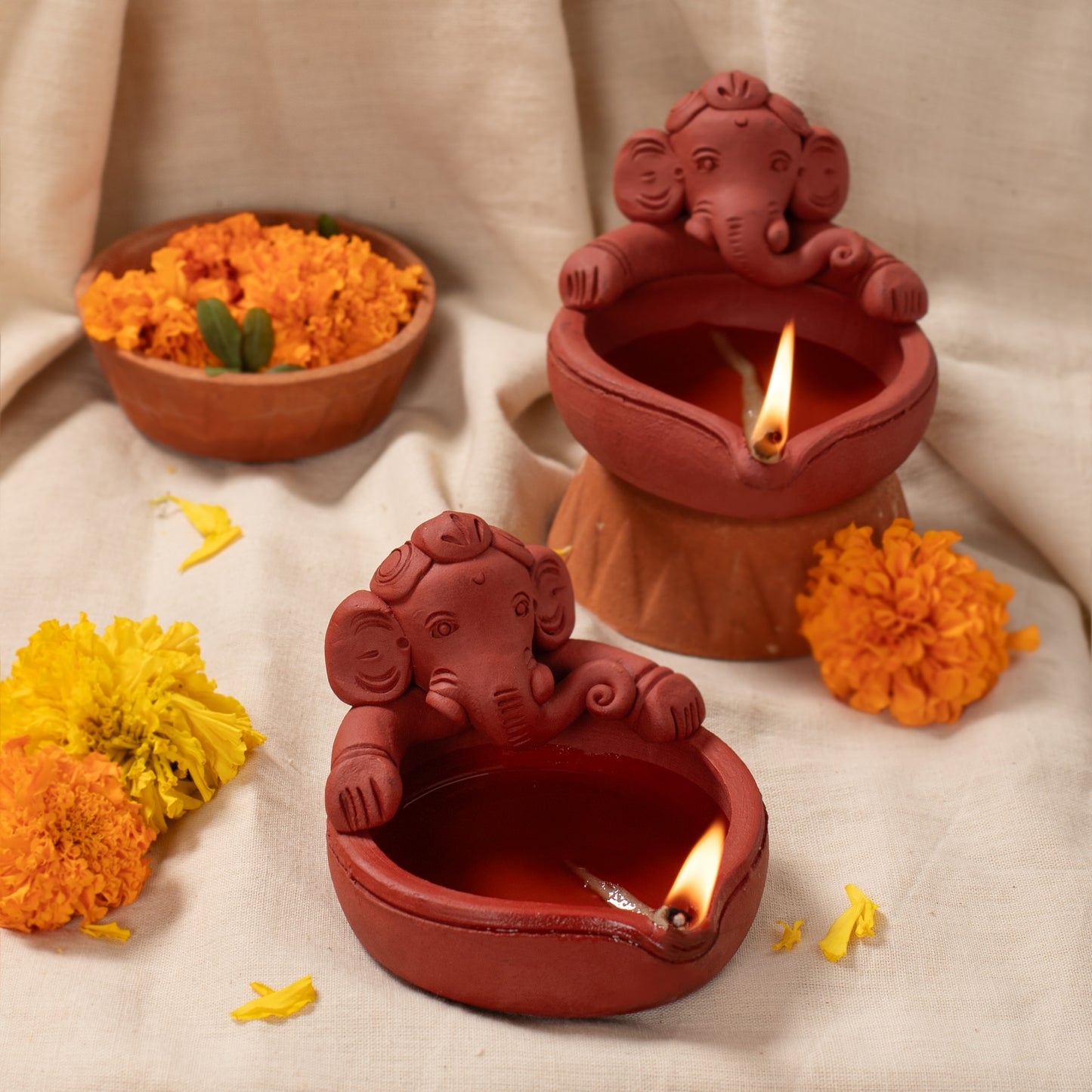 Terracotta Ganesh Diya (Set of 2)