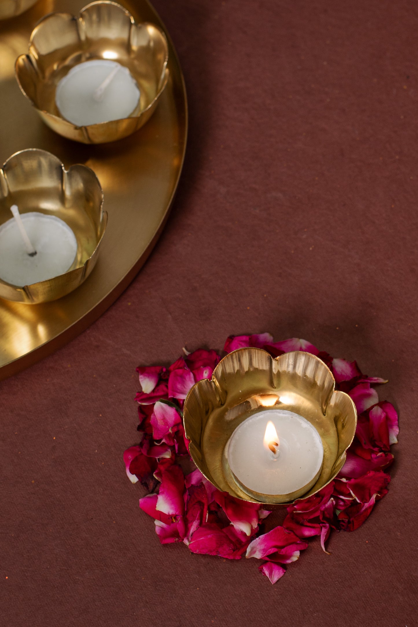 Flower mini floating brass tea light holder/urli (Set of 6)