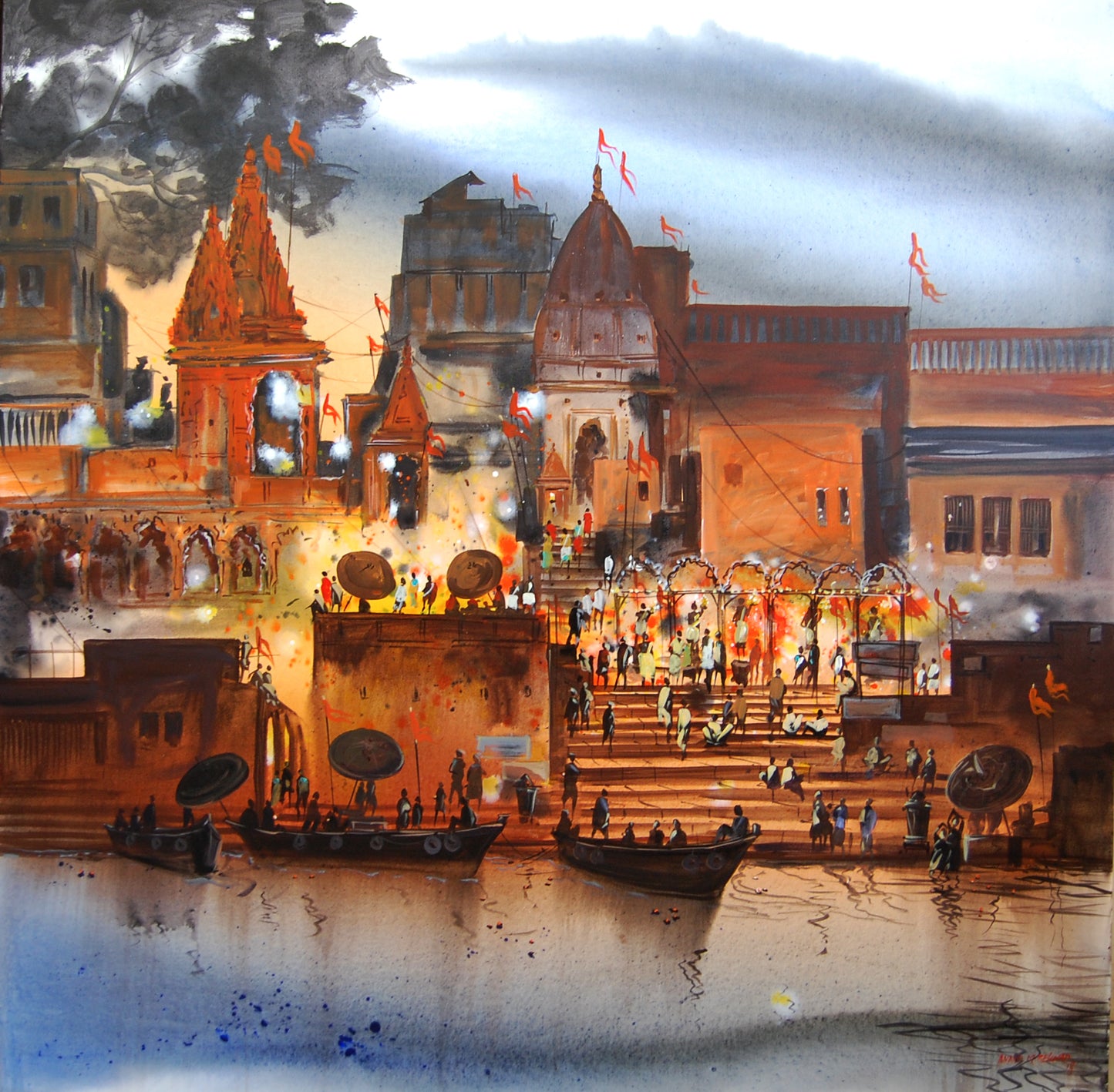 Benares wall art- Sunset Ganga aarti