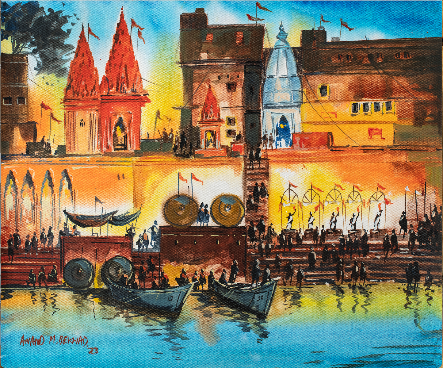 Benares wall art- Sunrise Ganga aarti