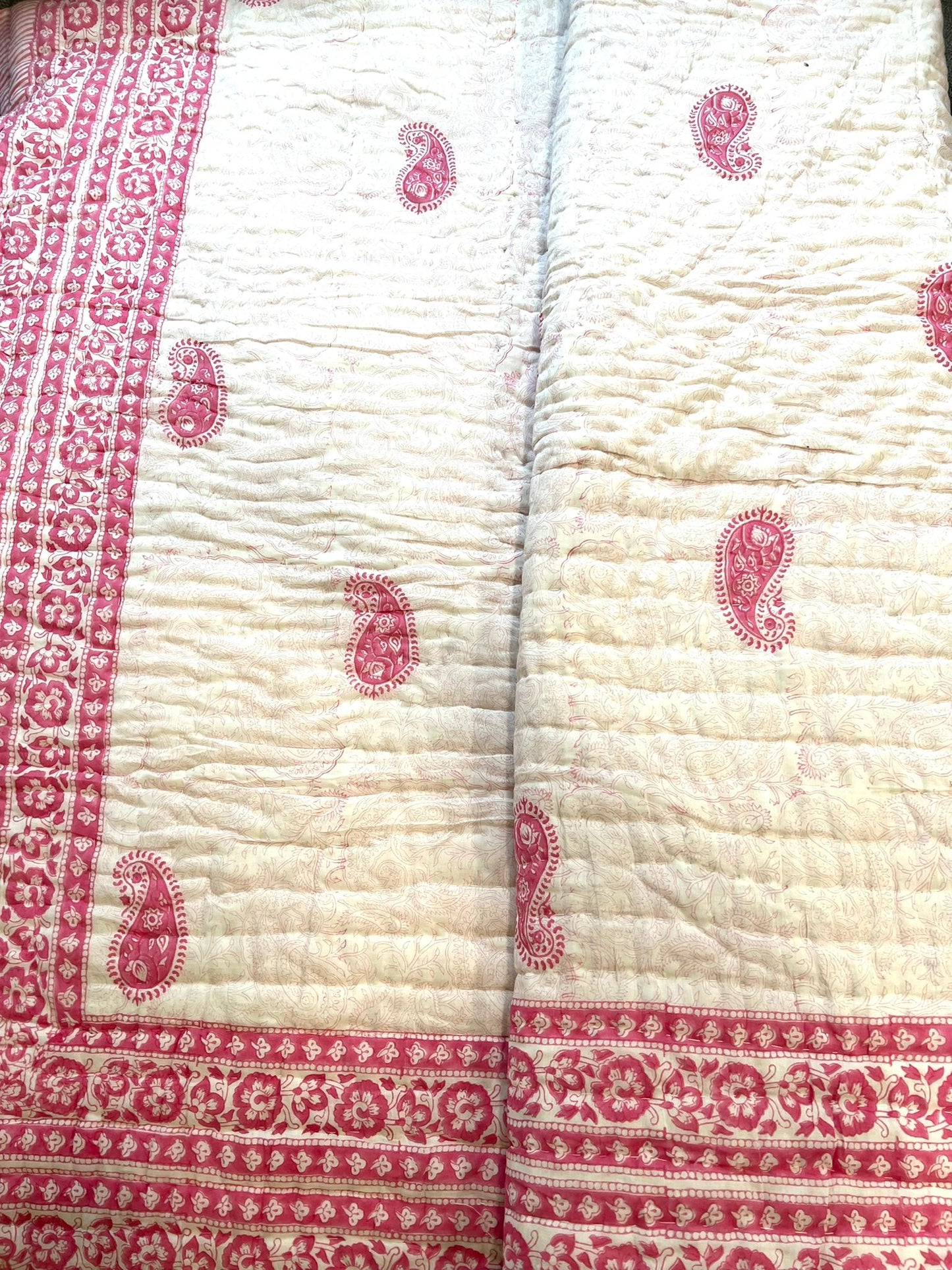 Baby pink and white cotton quilt